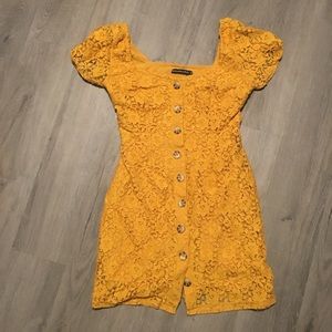 Mustard yellow A&F lace cap sleeve dress